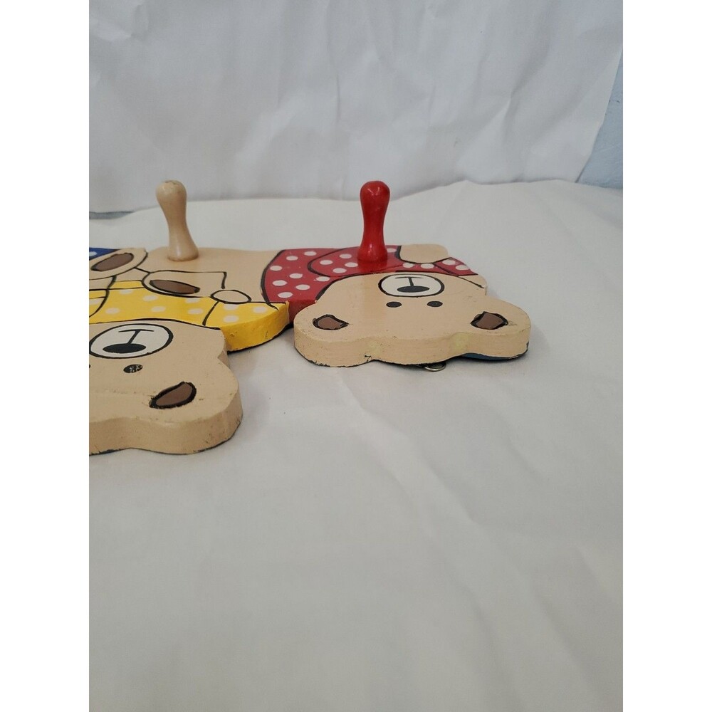 Vntg. Coat Rack Teddy Bear Trio (3 Hook) Primary‎ Colors/Children's/GrannyCore - Picture 12 of 16